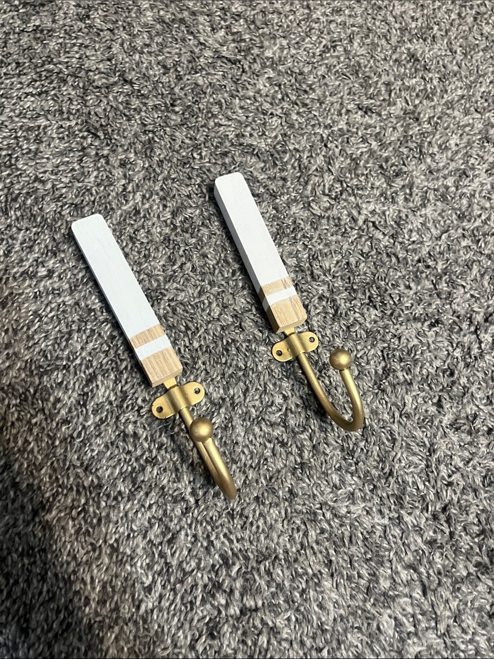 Brass and White Wall Hook Pair - Decorative Home Accent